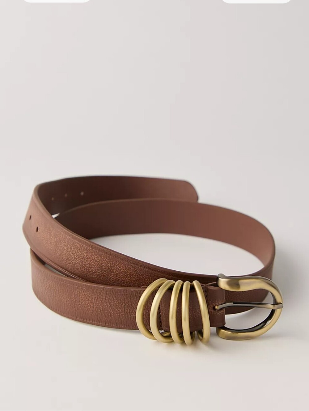 Free People Rori Brown Leather Belt with Gold Multi-Ring Buckle
